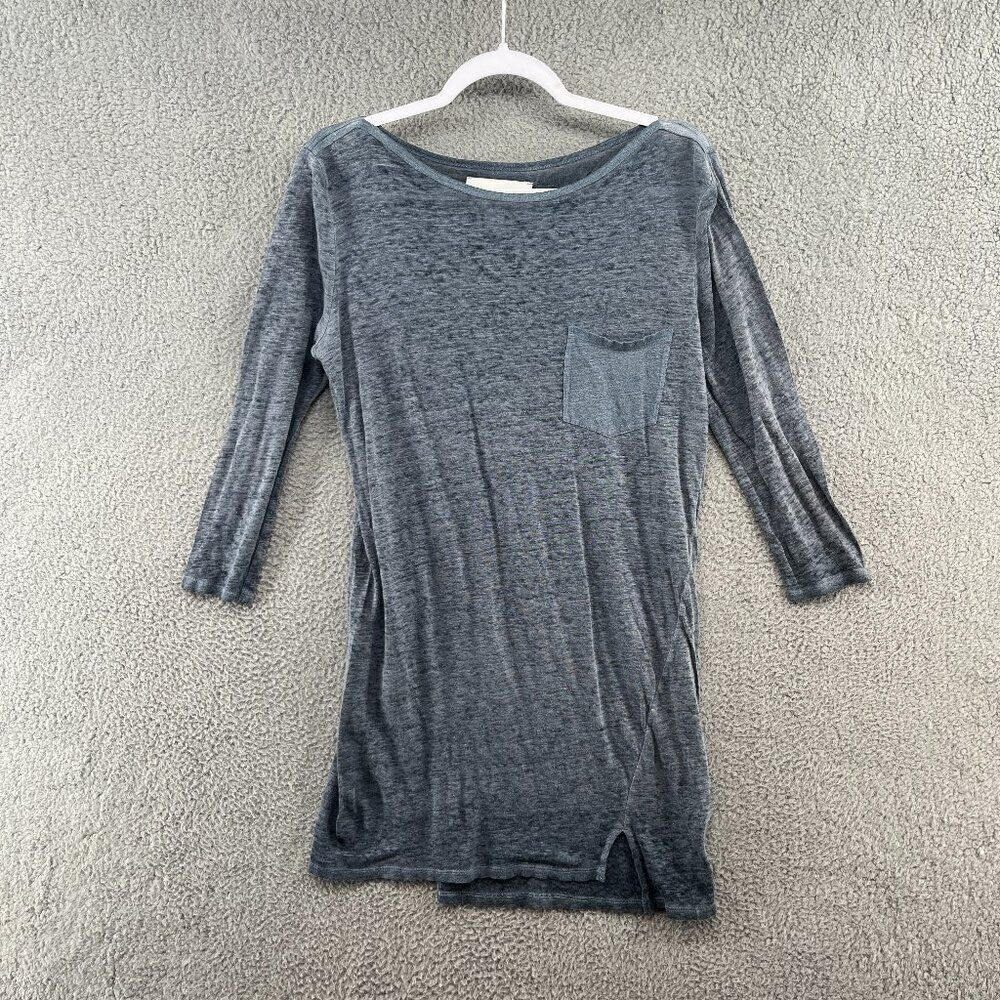 Brochu Walker Linen Knit Tunic Top Size Medium Blue Gray Lagenlook